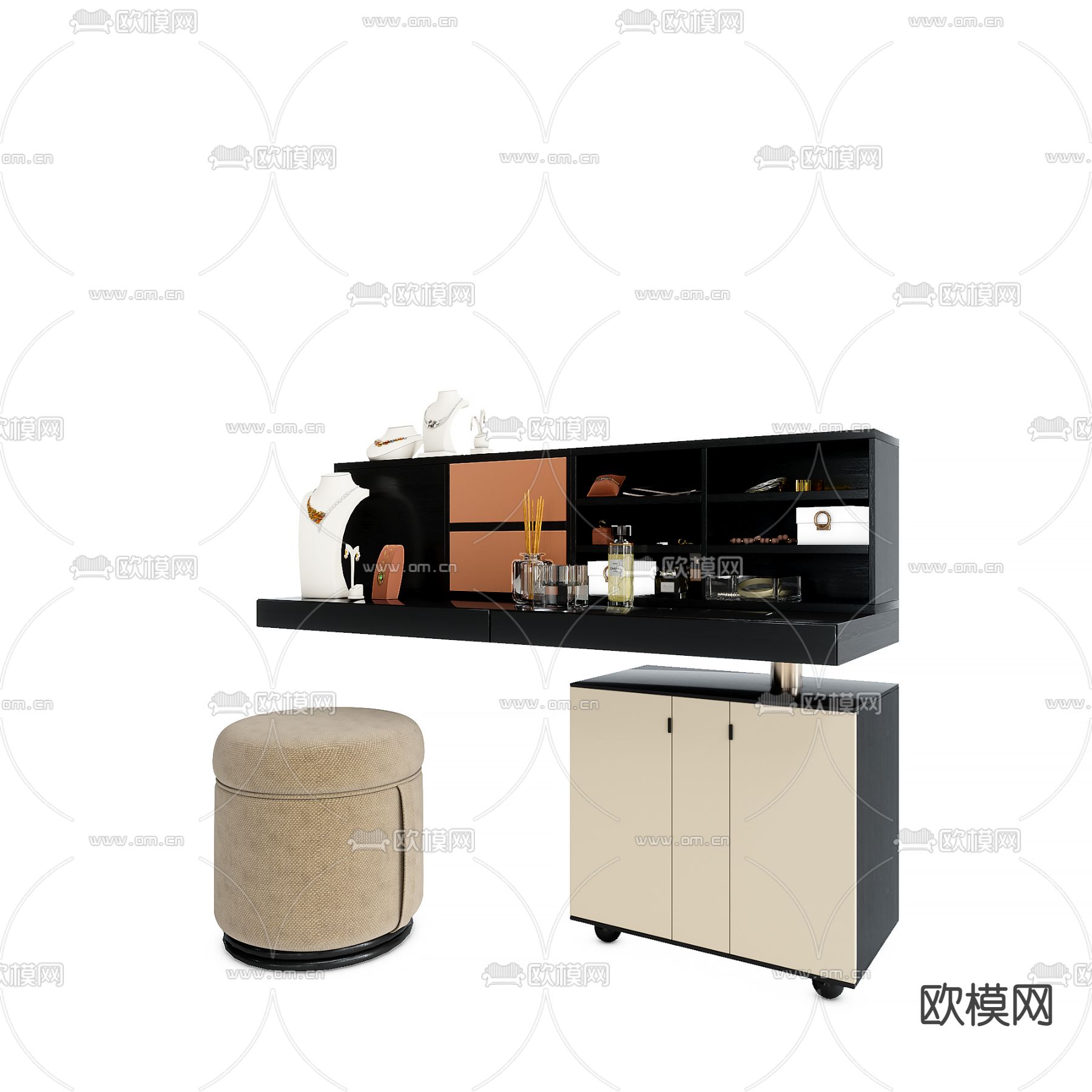 现代轻奢梳妆台 化妆台3d模型下载（渲染图2）