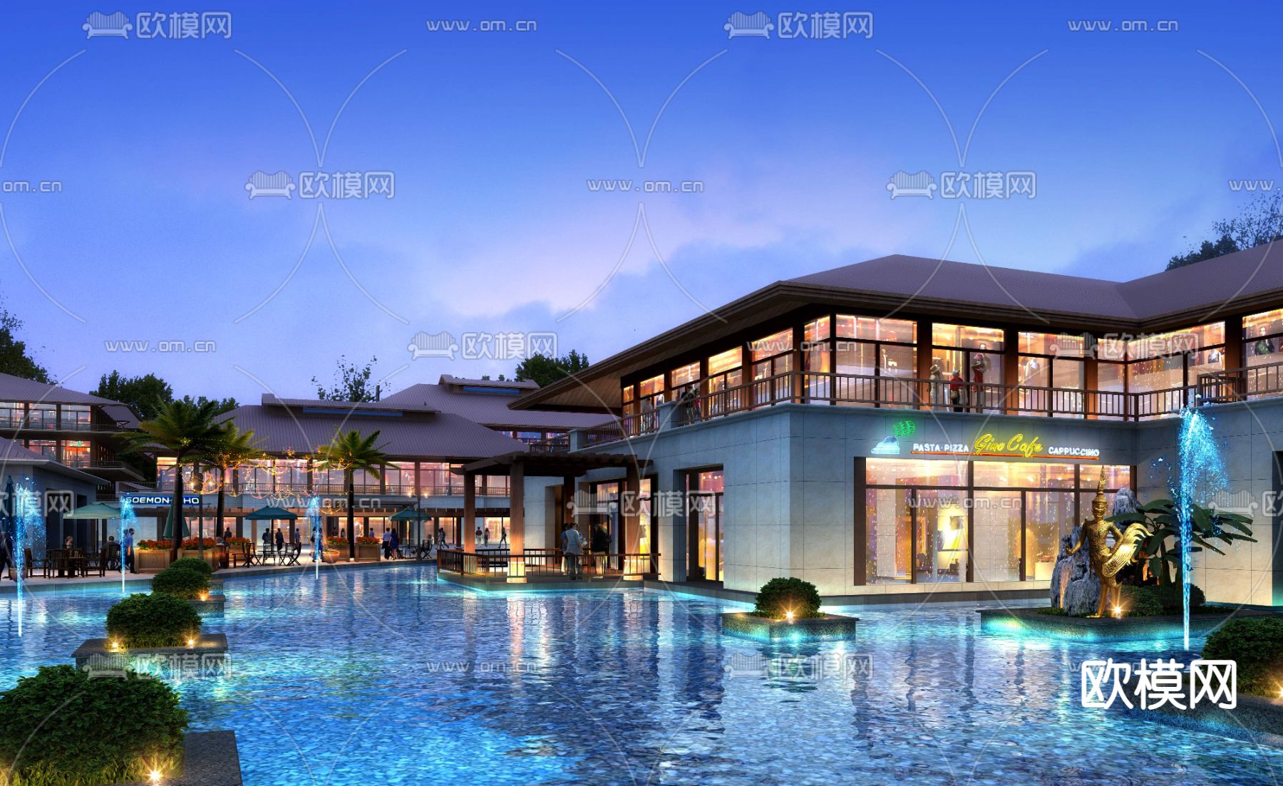 现代喷水泉商业楼外观psd下载