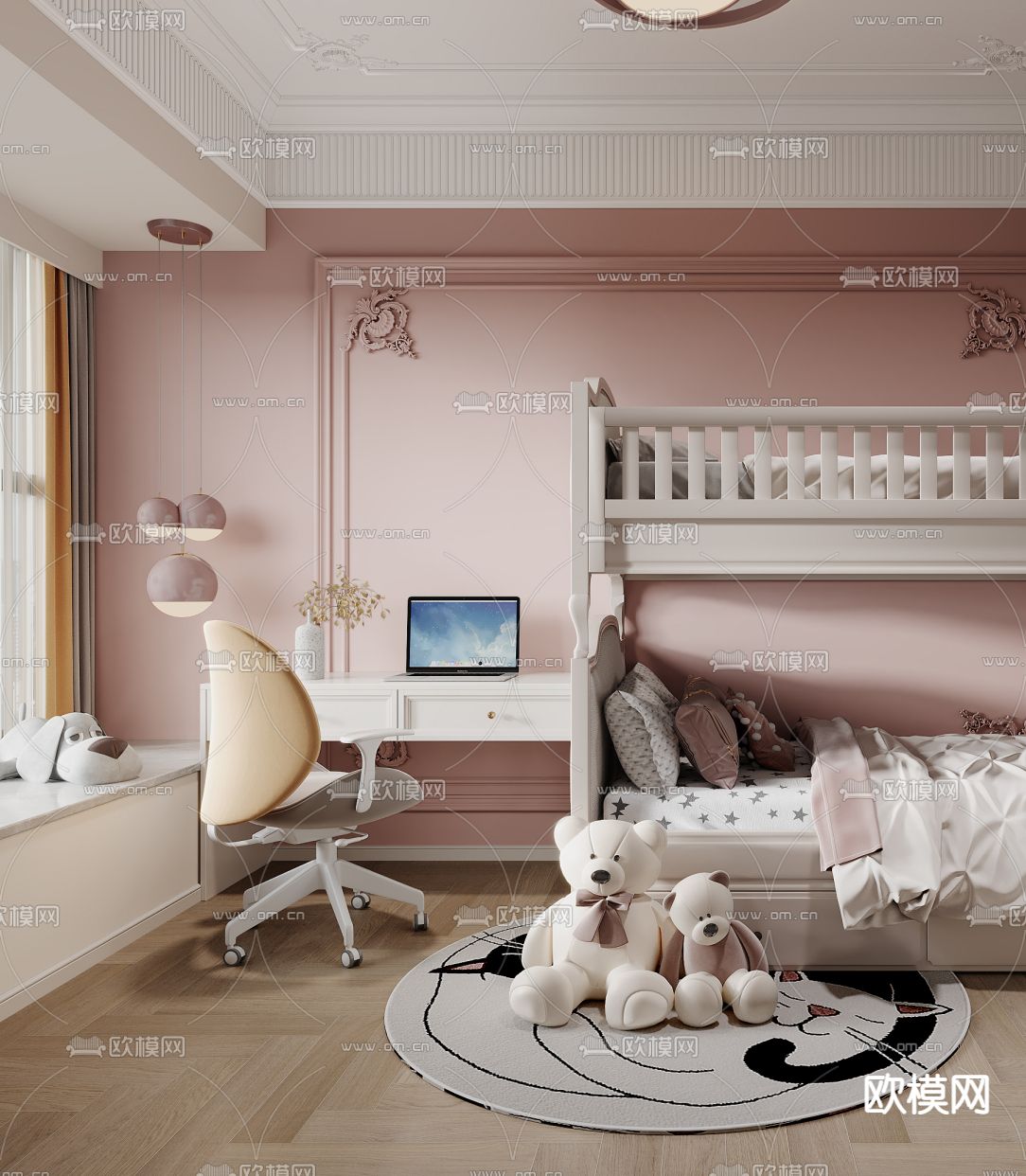 法式女孩房 儿童房3d模型下载（渲染图2）
