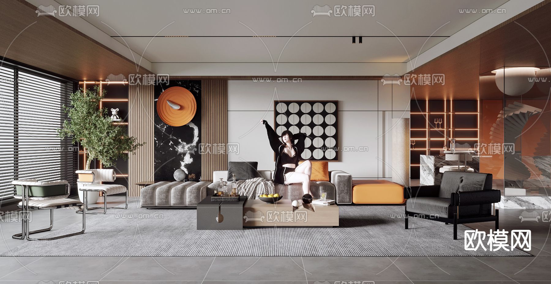 现代轻奢客厅3d模型下载（渲染图1）