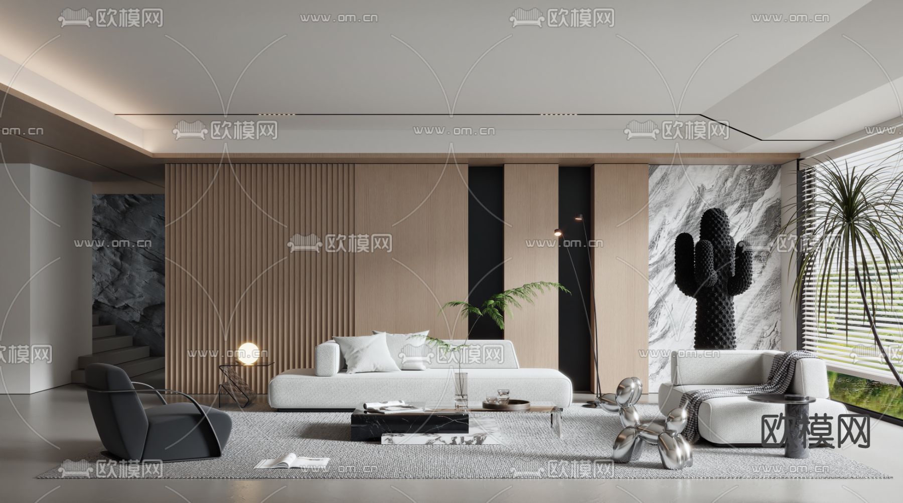 现代客厅3d模型下载_ID12145570_3dmax免费模型-欧模网