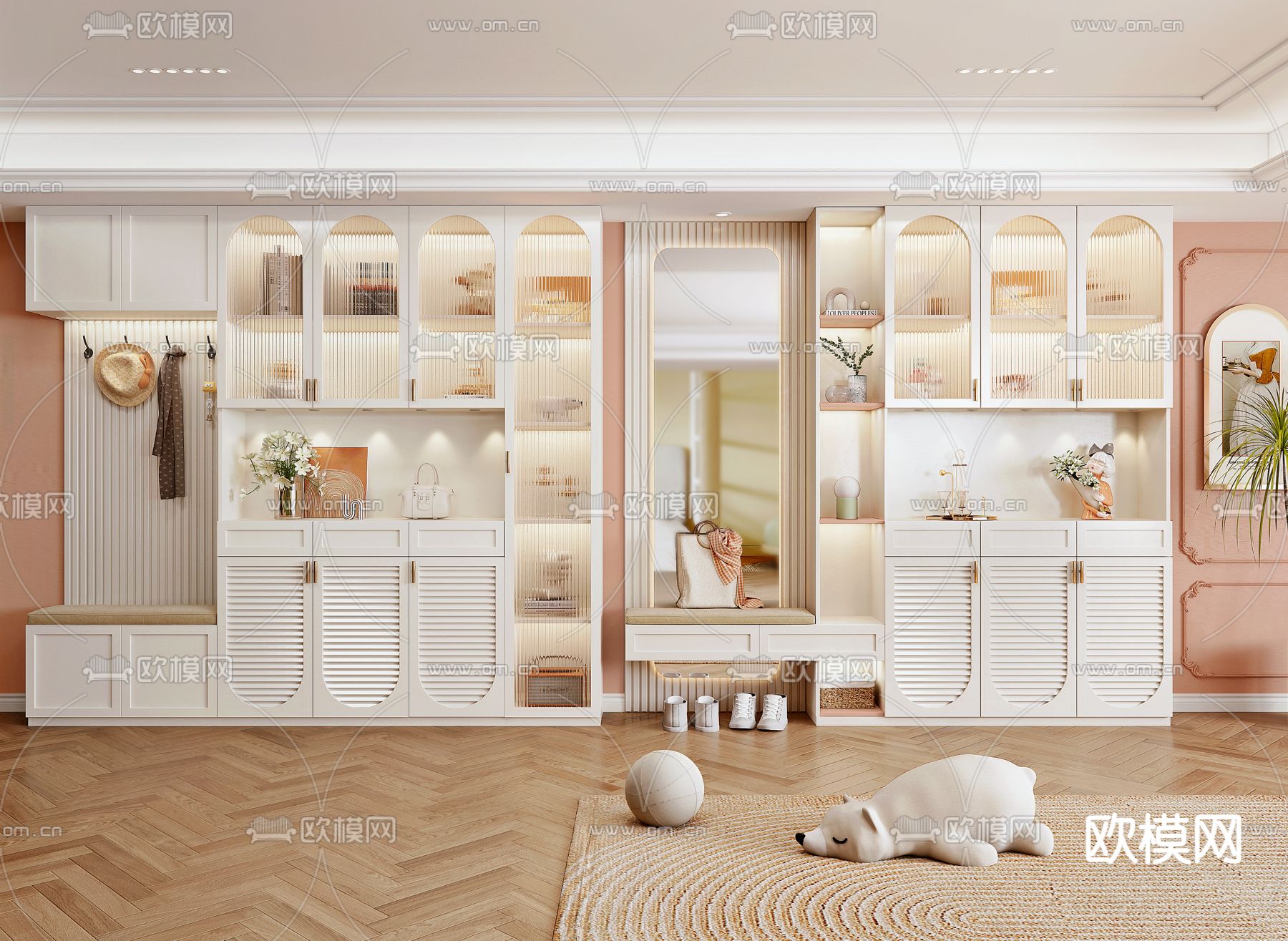 法式玄关鞋柜 衣帽柜3d模型