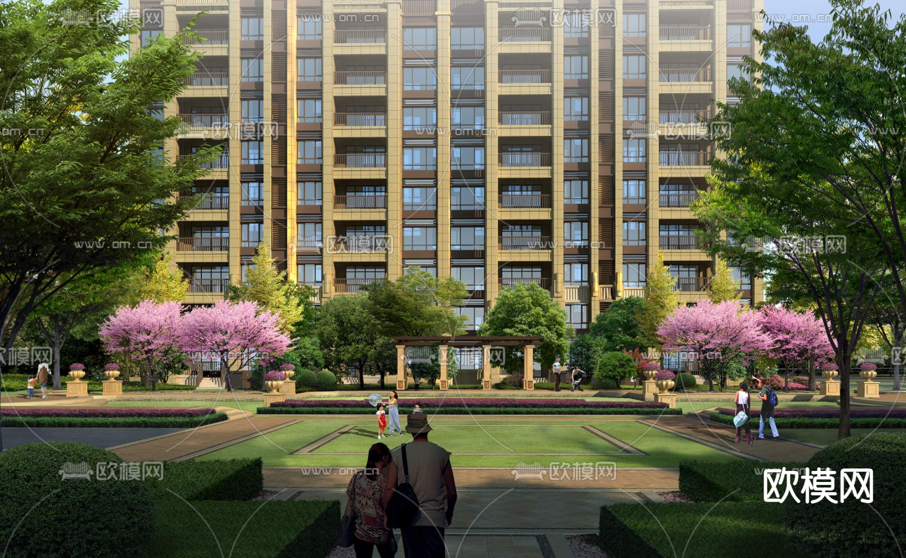 现代住宅楼建筑外观psd下载_ID12139776_3dmax免费模型-欧模网