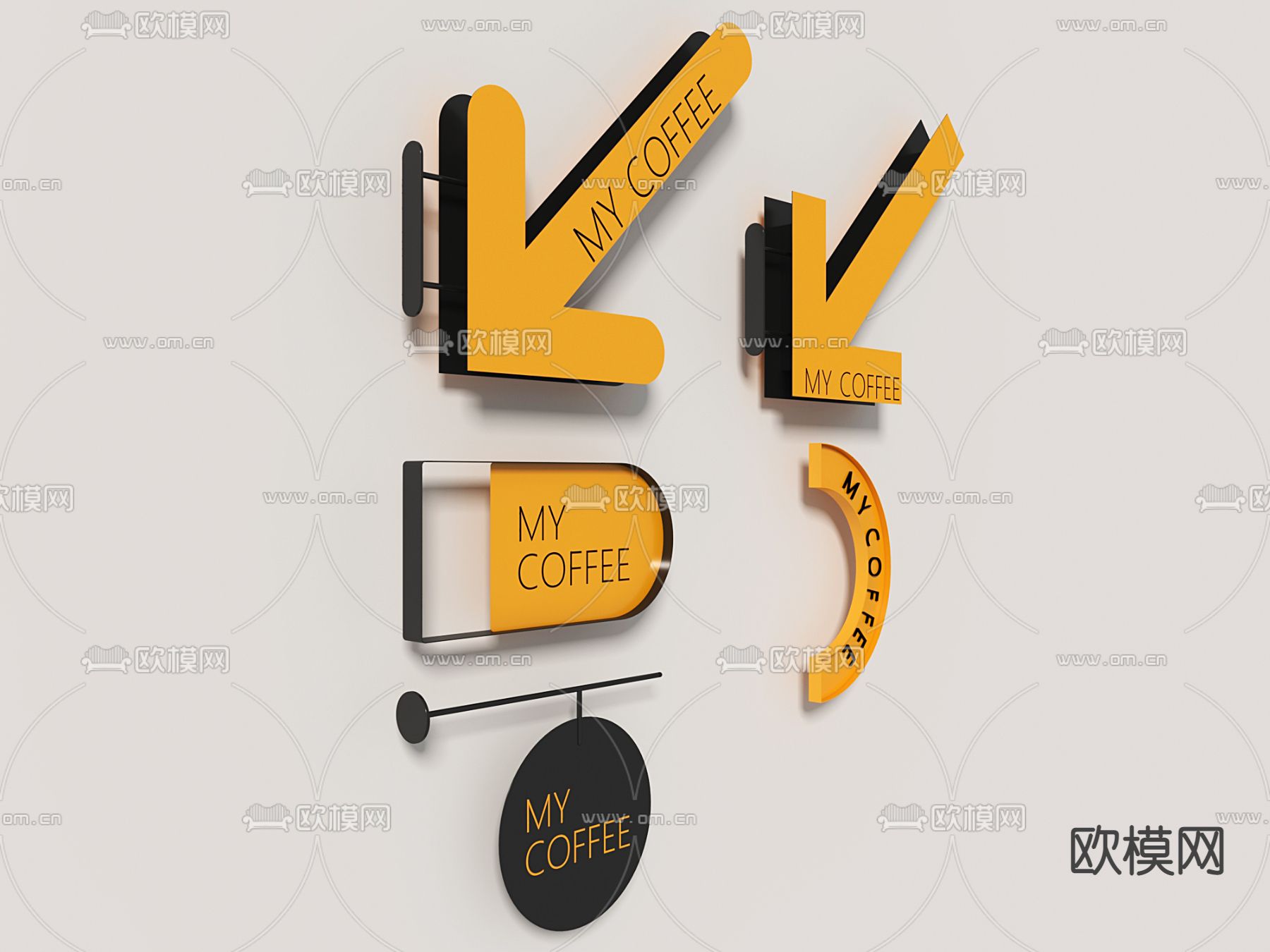 咖啡招牌 指示牌3d模型下载（渲染图1）