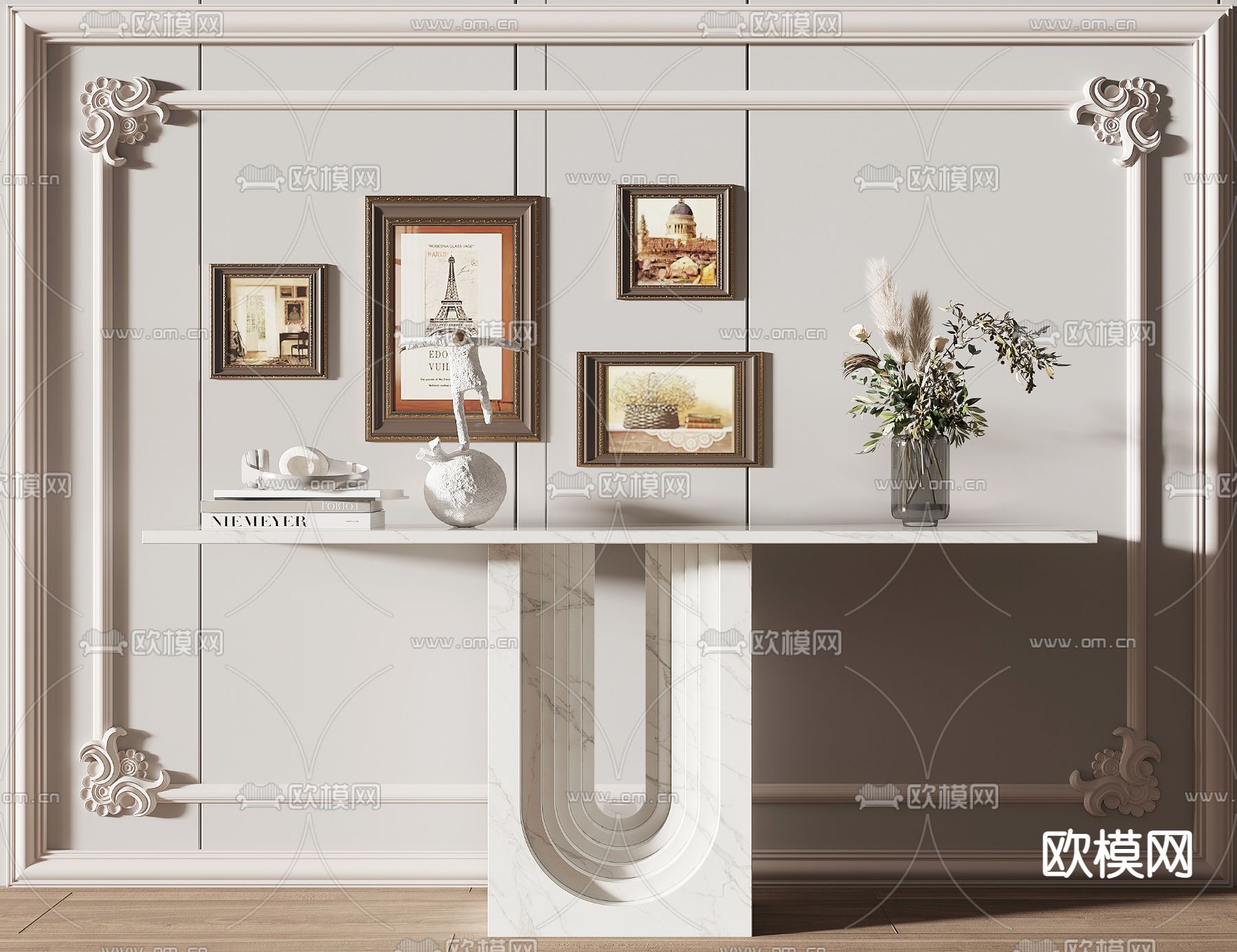 简欧端景台 条案3d模型下载