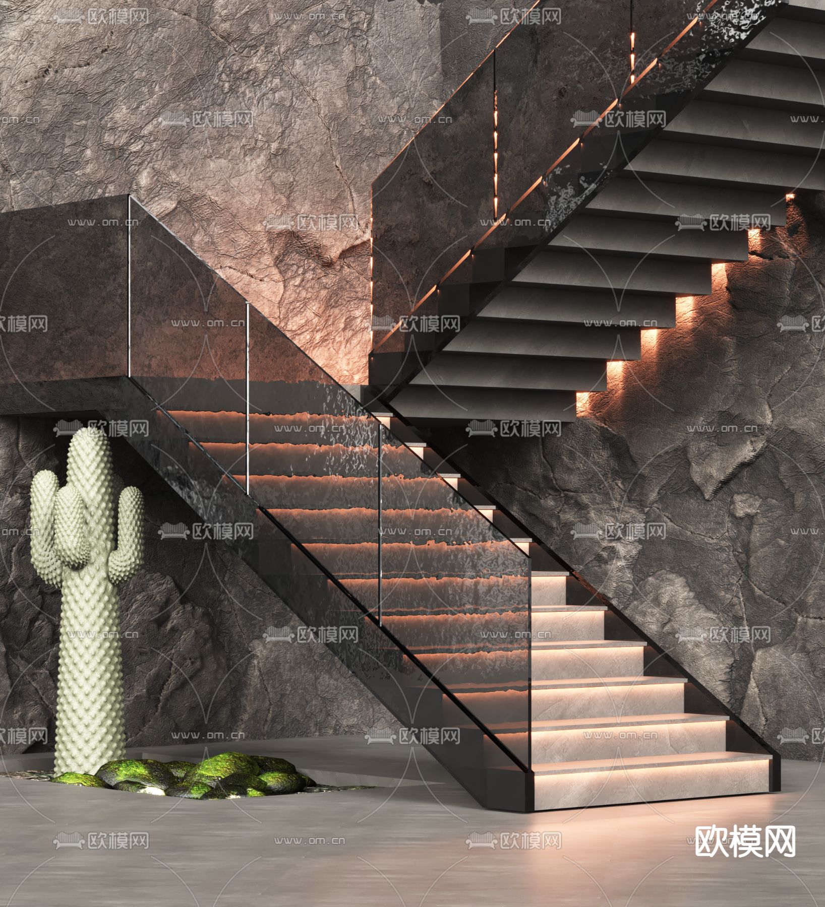 现代转角楼梯3d模型下载（渲染图1）