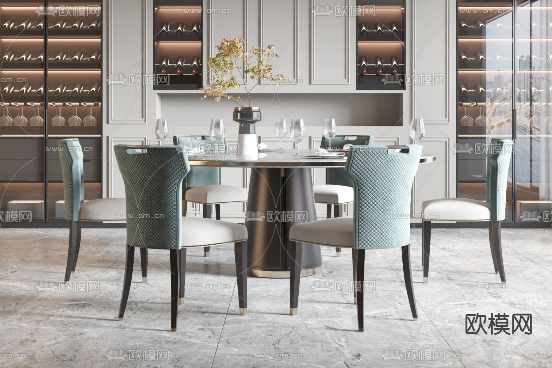 美式轻奢餐厅3d模型下载（渲染图2）