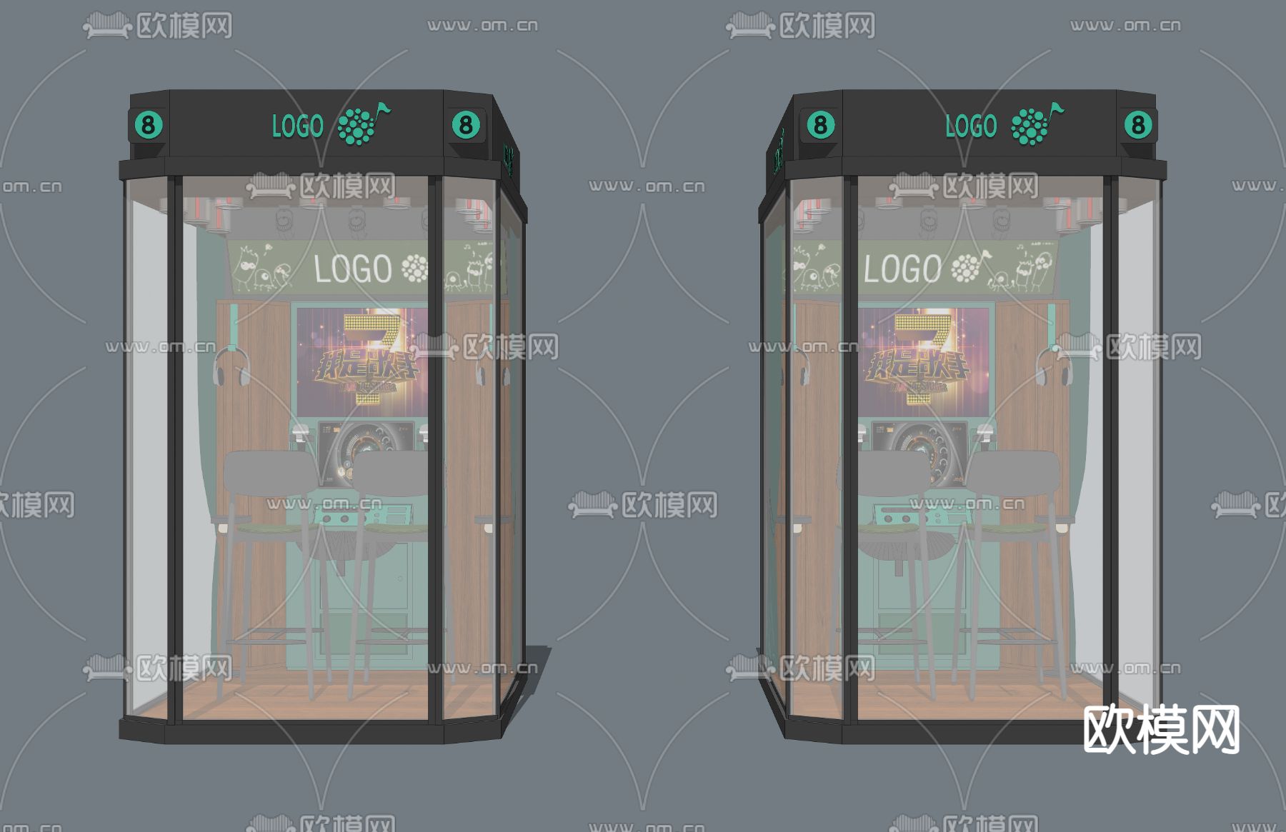 工业风点唱机练歌房su模型下载（渲染图2）