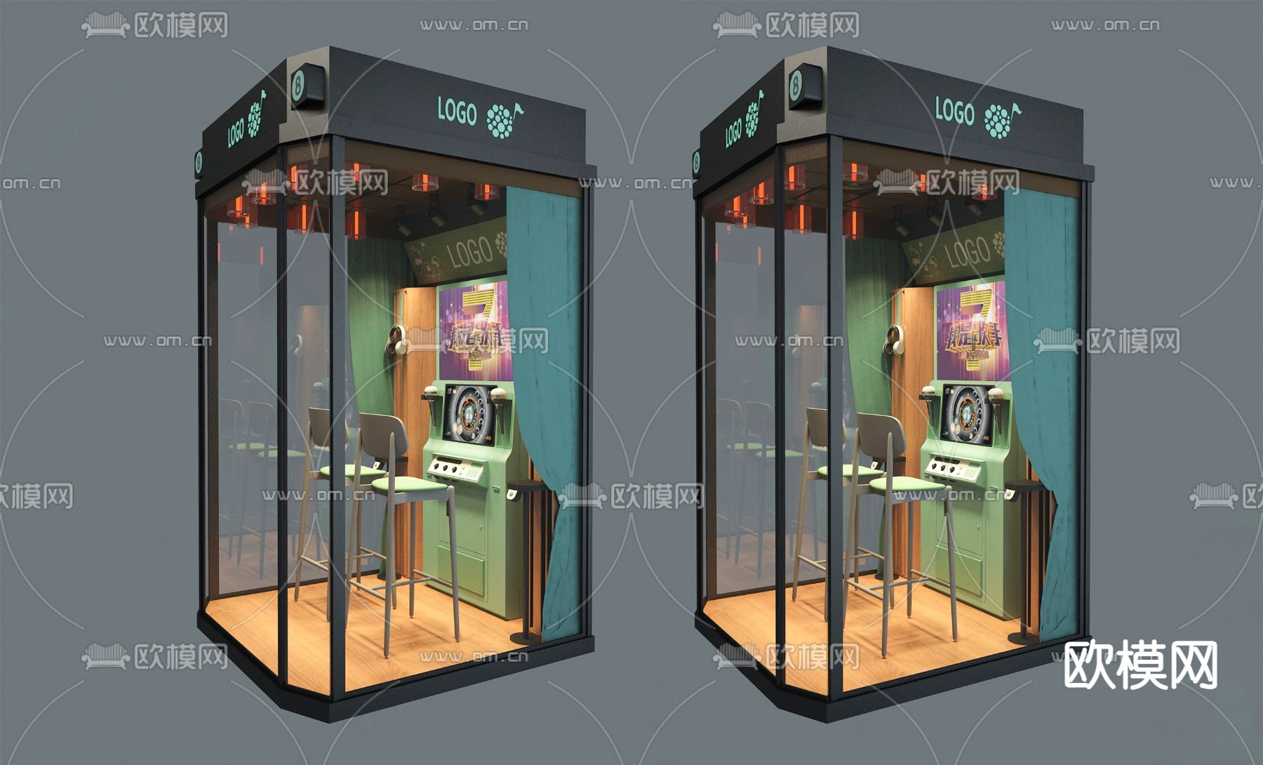 工业风点唱机练歌房su模型下载（渲染图1）