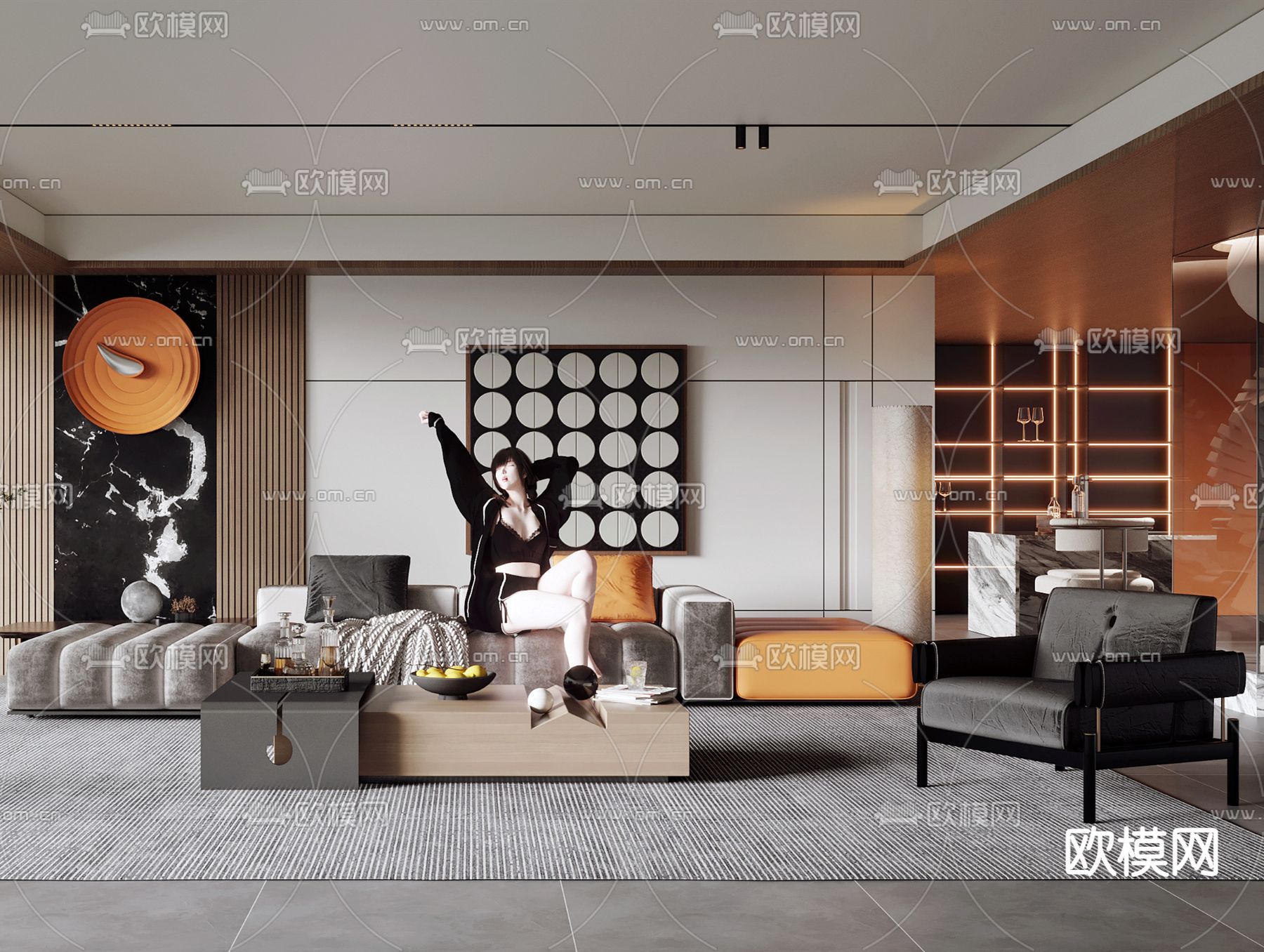 现代轻奢客厅3d模型下载（渲染图3）