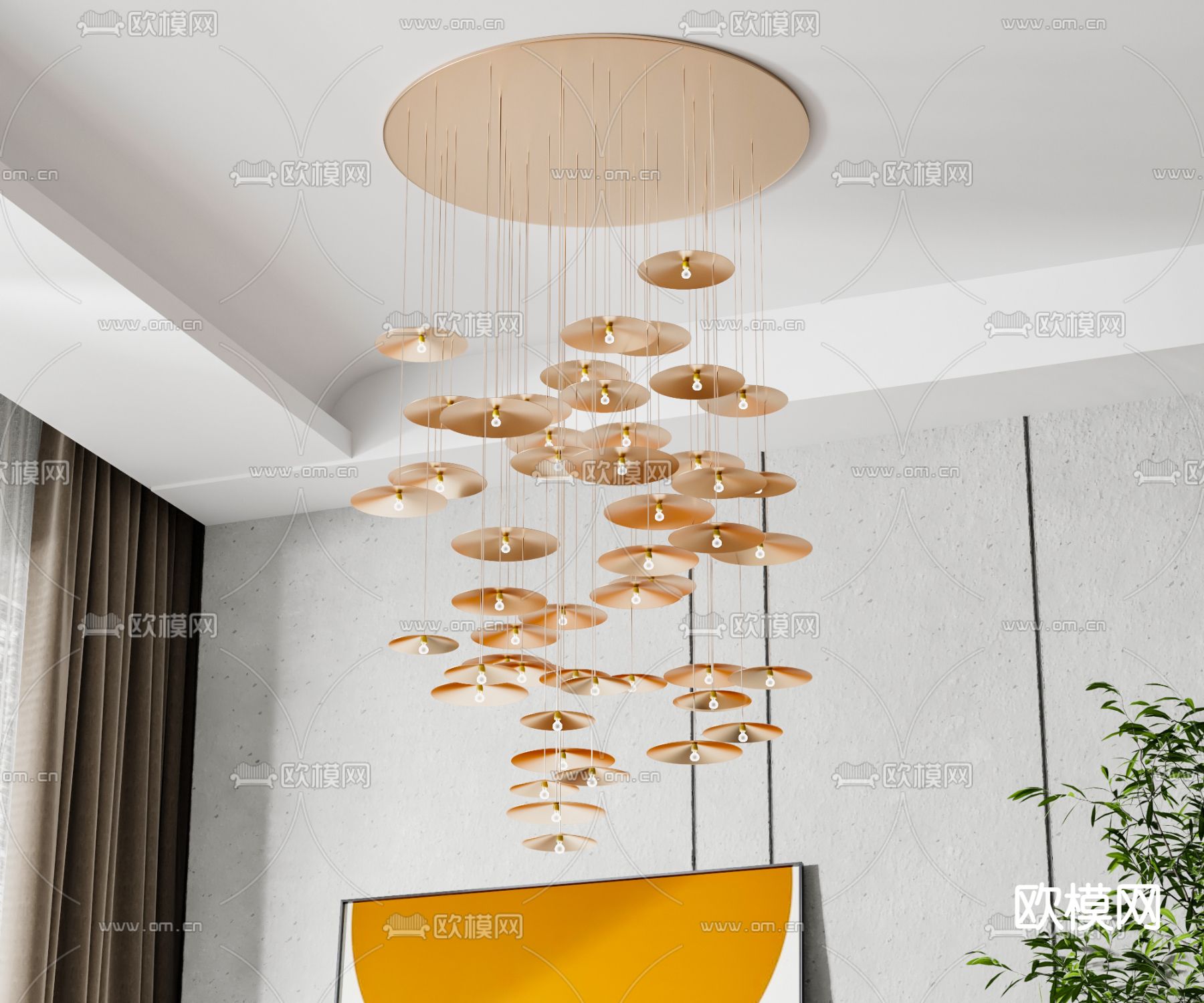 现代亚克力圆盘吊灯3d模型下载_ID12143801_3dmax免费模型-欧模网