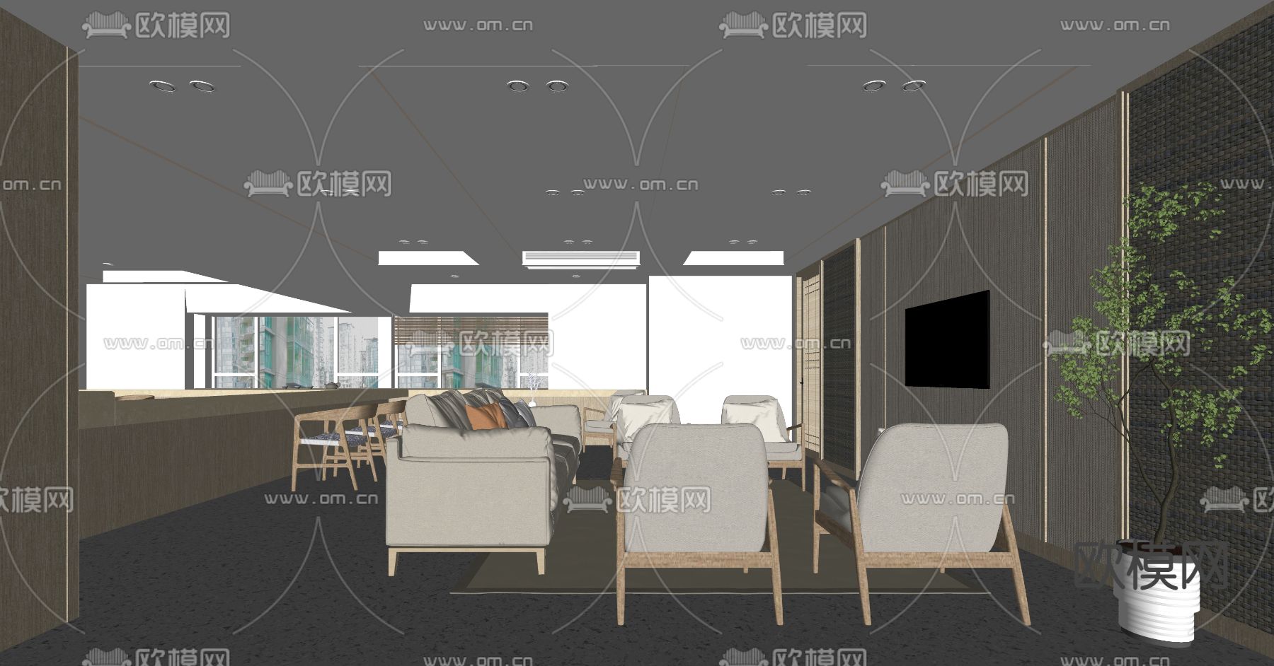 新中式养老院休息室su模型下载（渲染图4）