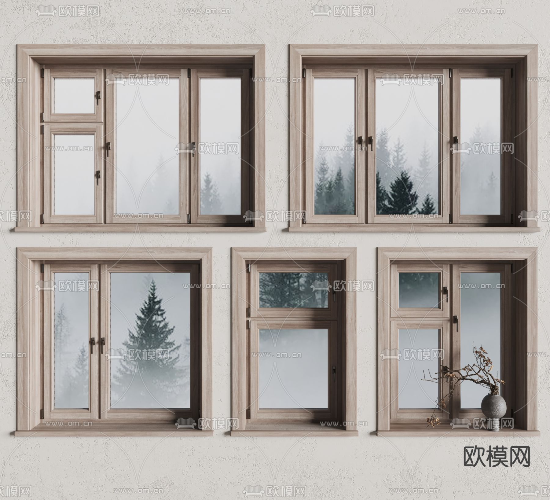 侘寂平开窗户su模型下载（渲染图1）