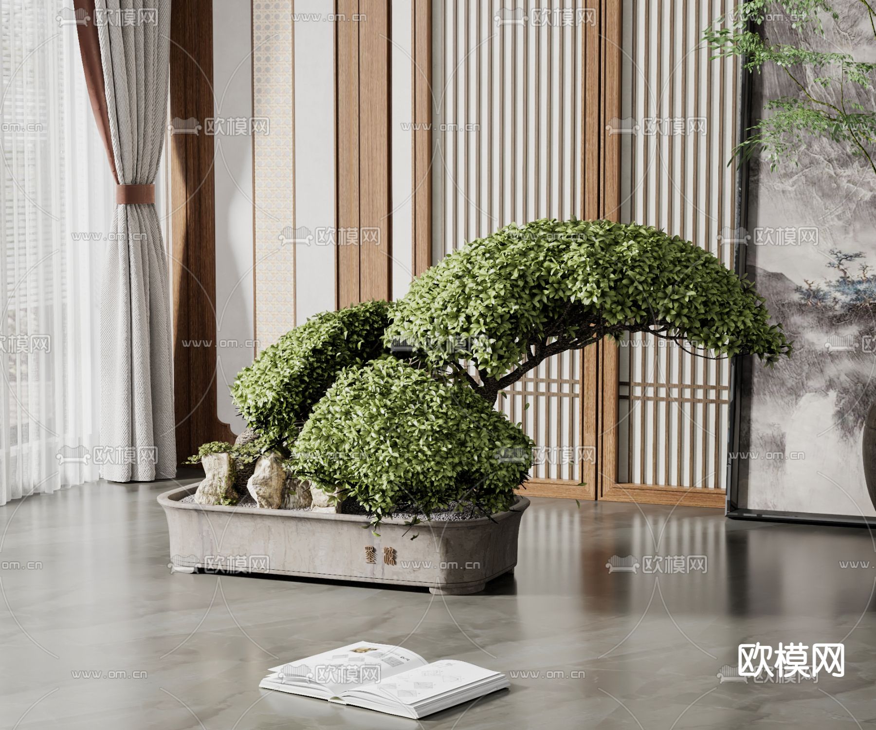 新中式绿植 盆景 盆栽3d模型下载_ID12146758_3dmax免费模型-欧模网