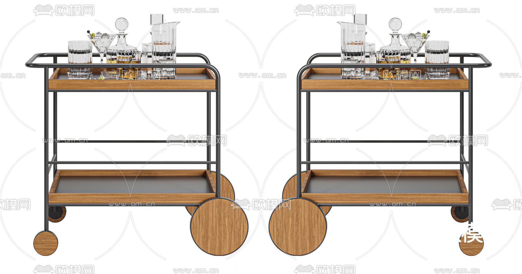 北欧酒水推车餐车su模型下载（渲染图2）