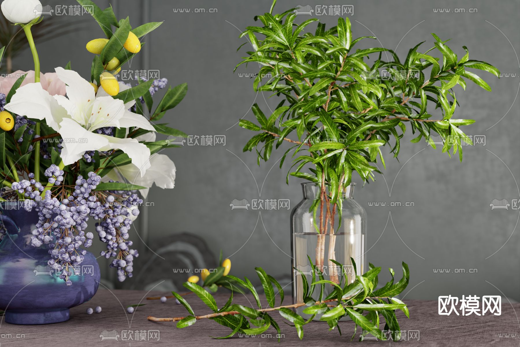 现代水培 花卉花瓶花艺3d模型下载（渲染图3）