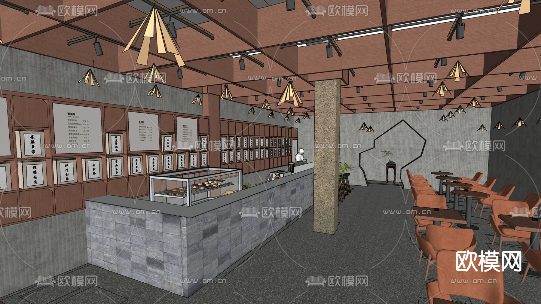 现代奶茶店su模型下载（渲染图2）