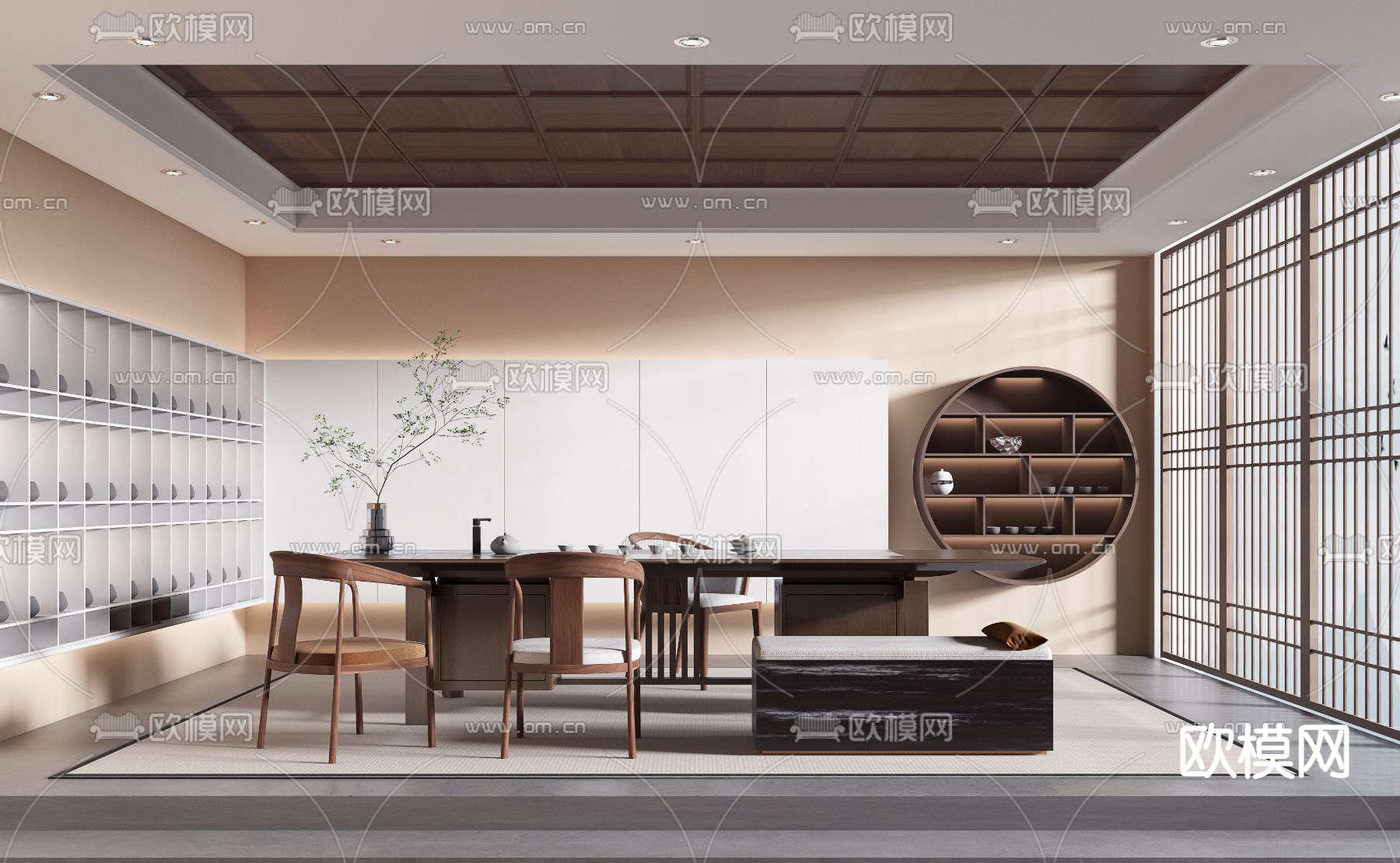 新中式茶室su模型下载_ID12136187_sketchup模型下载-欧模网