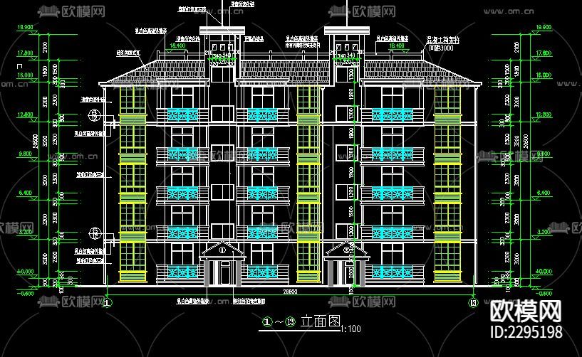 公寓樓CAD施工圖下載(渲染圖2)