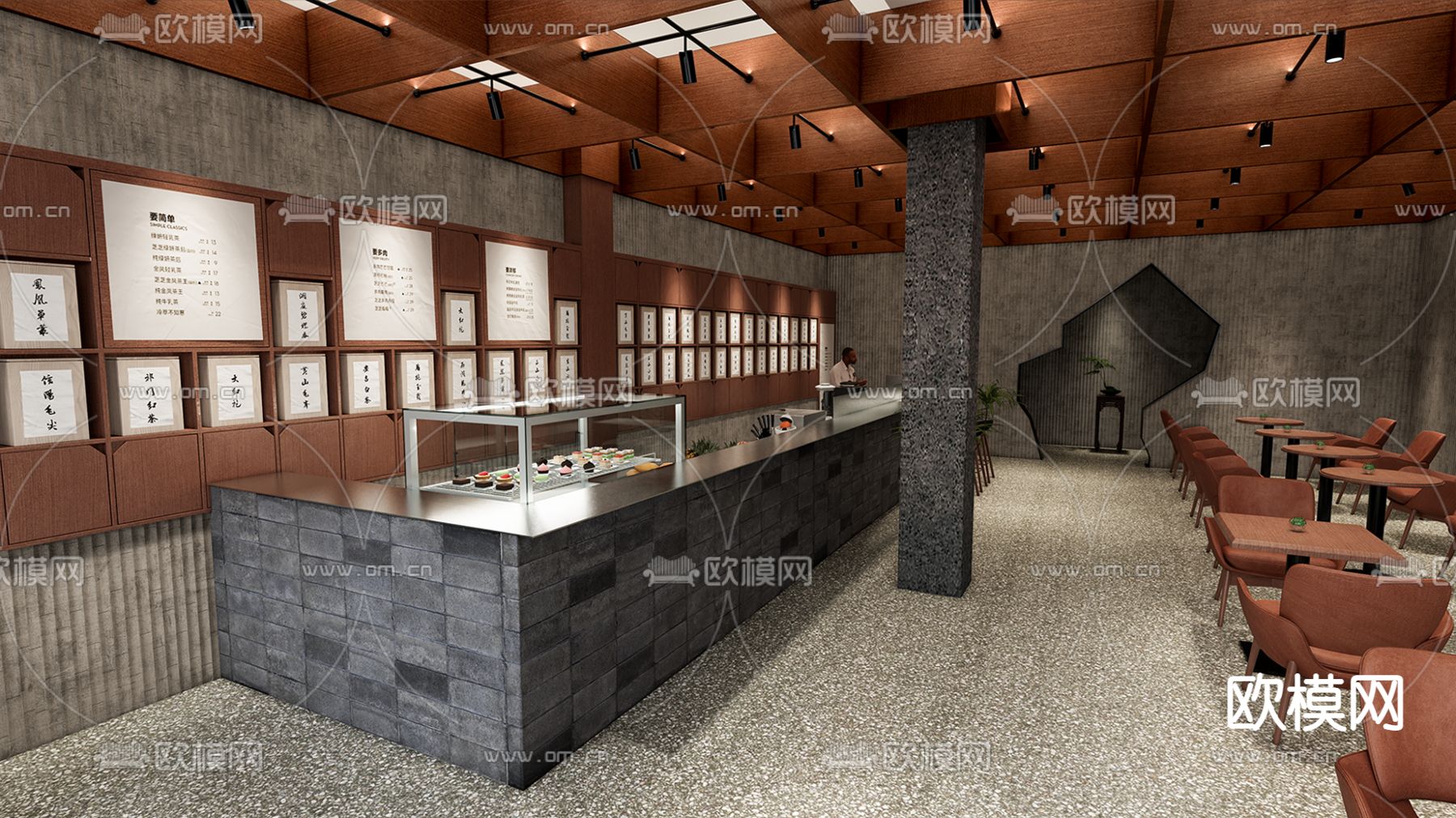 现代奶茶店su模型下载（渲染图1）