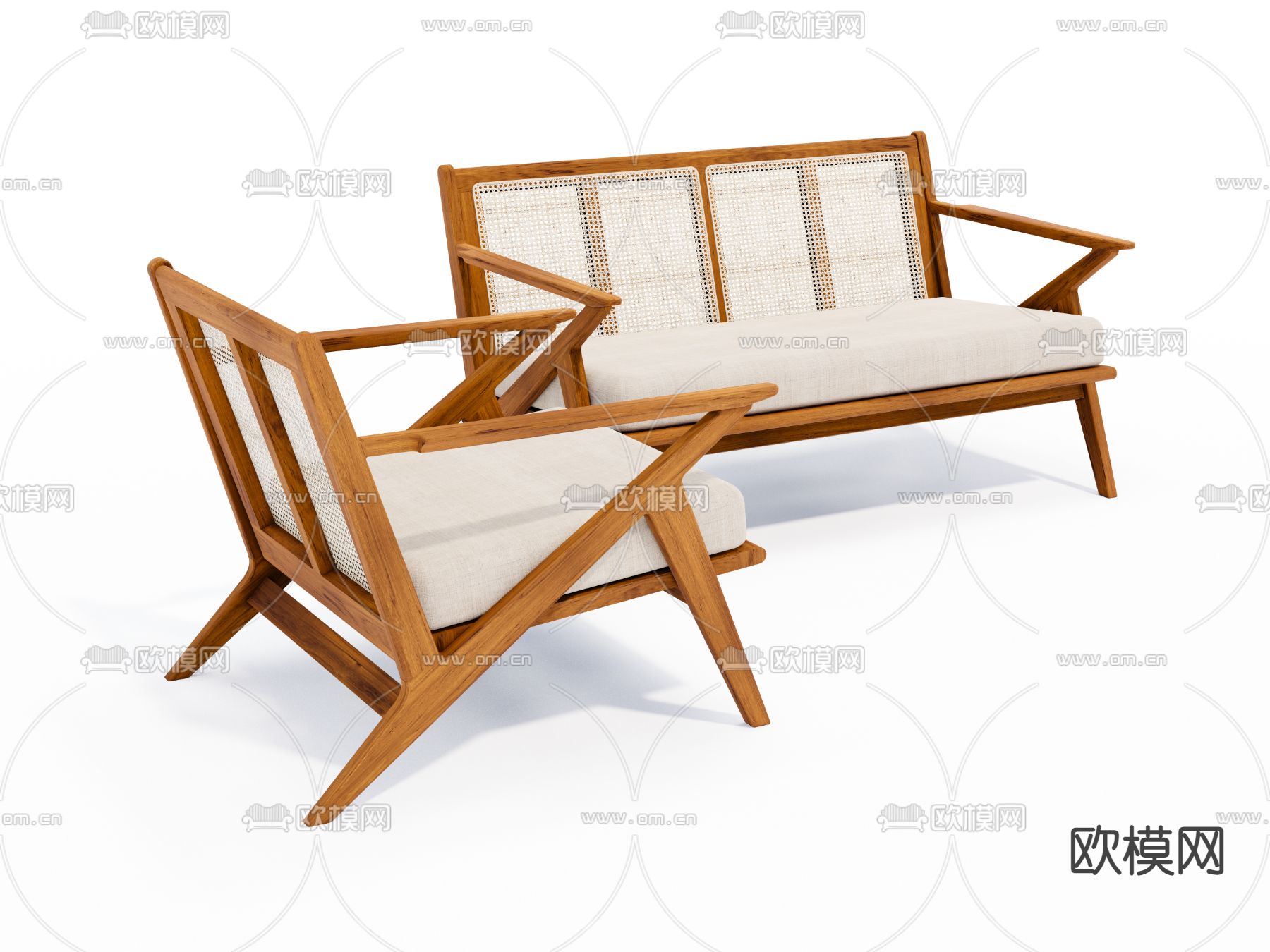 现代藤编双人沙发su模型下载（渲染图2）