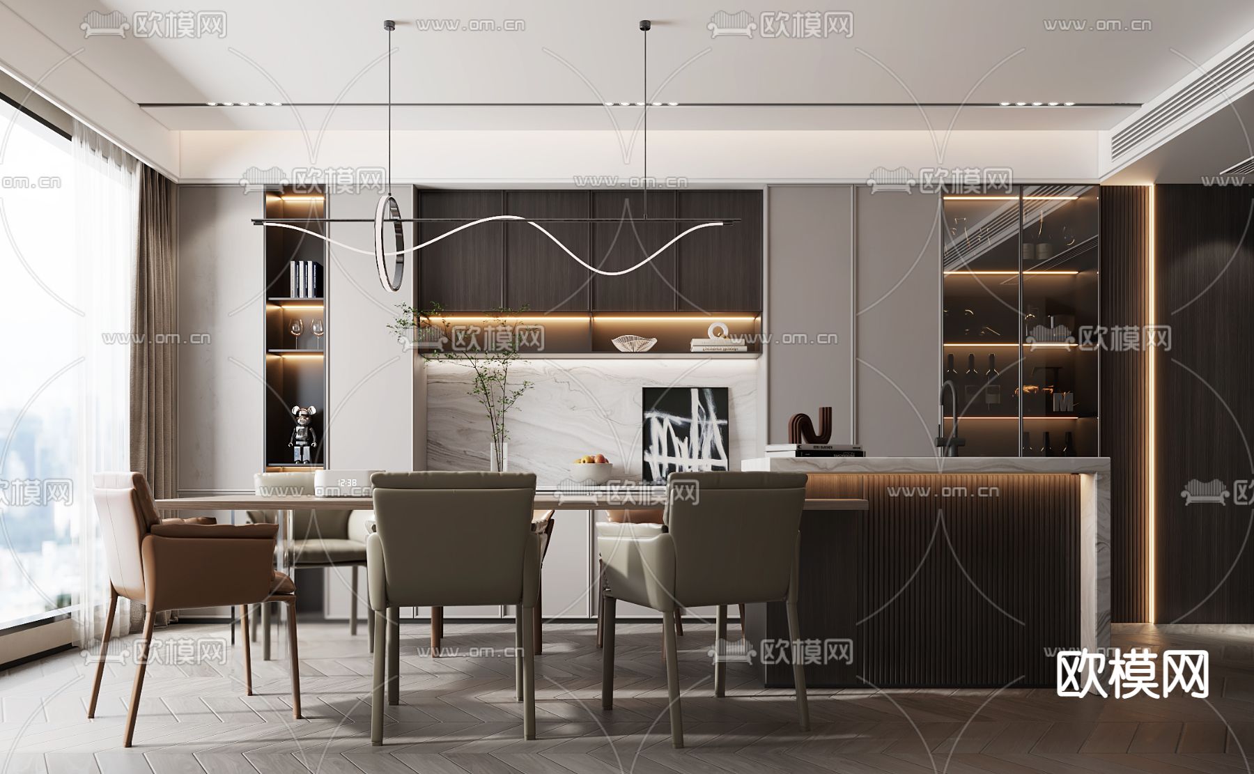 现代轻奢餐厅3d模型下载（渲染图1）