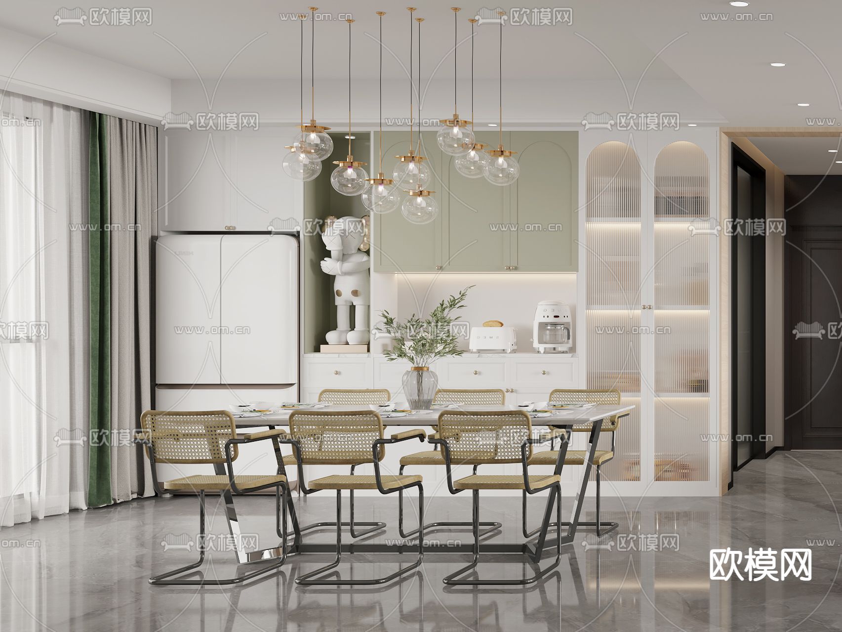 北欧客厅餐厅3d模型下载（渲染图3）