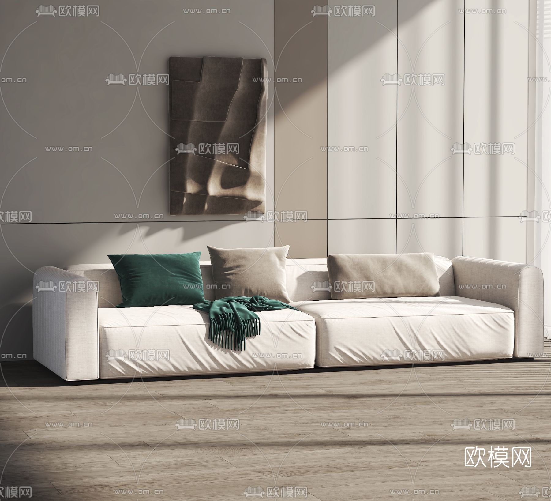 现代米色沙发3d模型下载_ID12146011_3dmax免费模型-欧模网