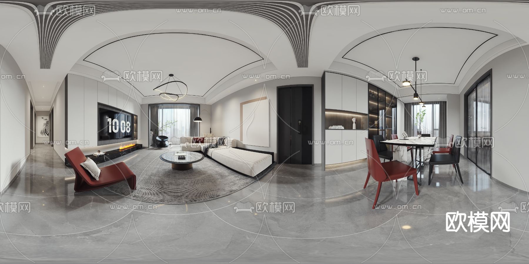 现代黑白灰客餐厅全景3d模型