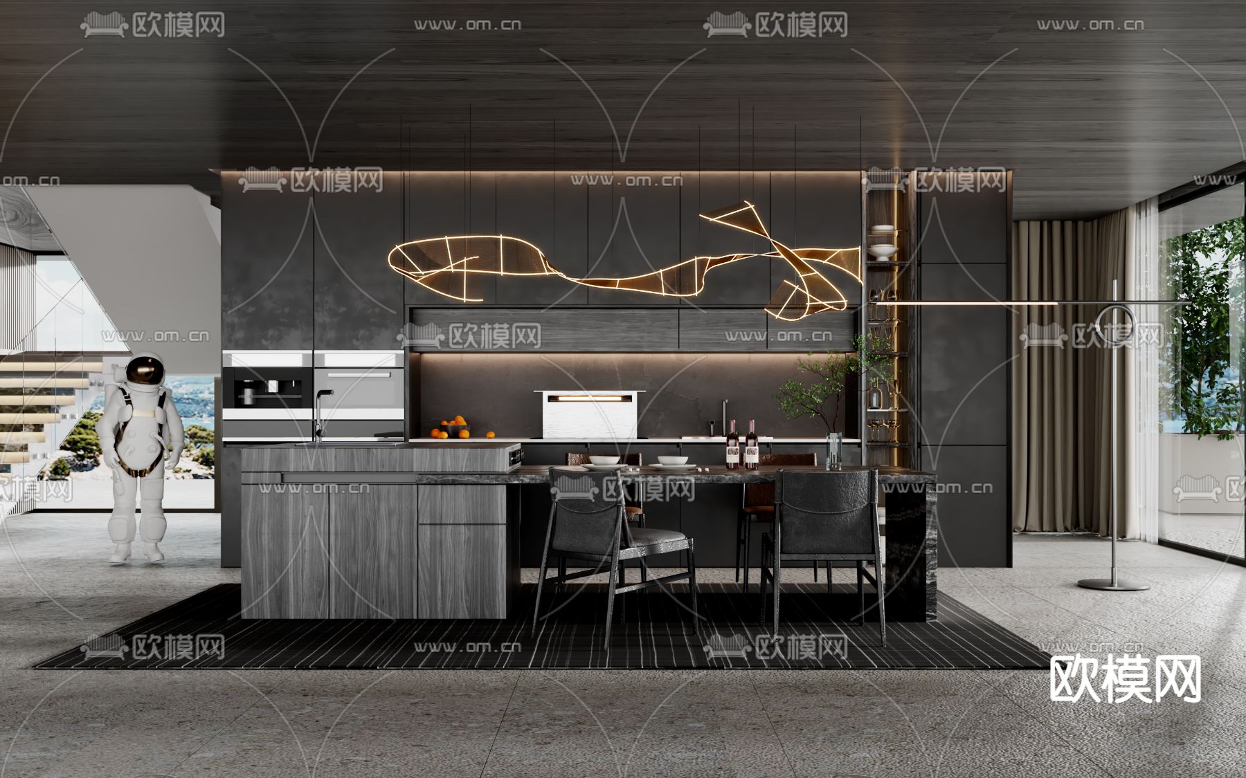 暗黑风餐厅su模型下载（渲染图1）