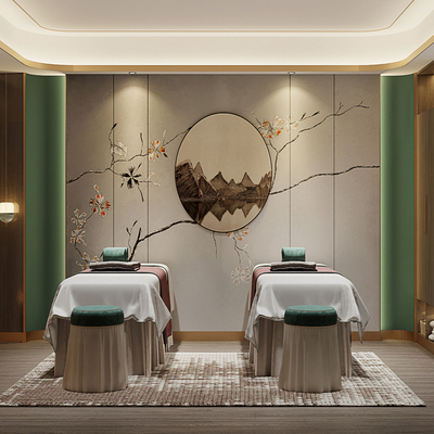  新中式SPA馆护理房su模型 