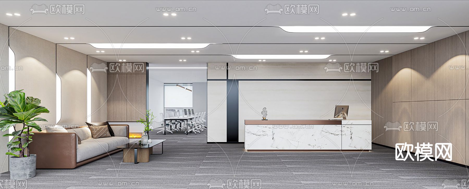 现代办公室前台 接待区su模型下载（渲染图1）