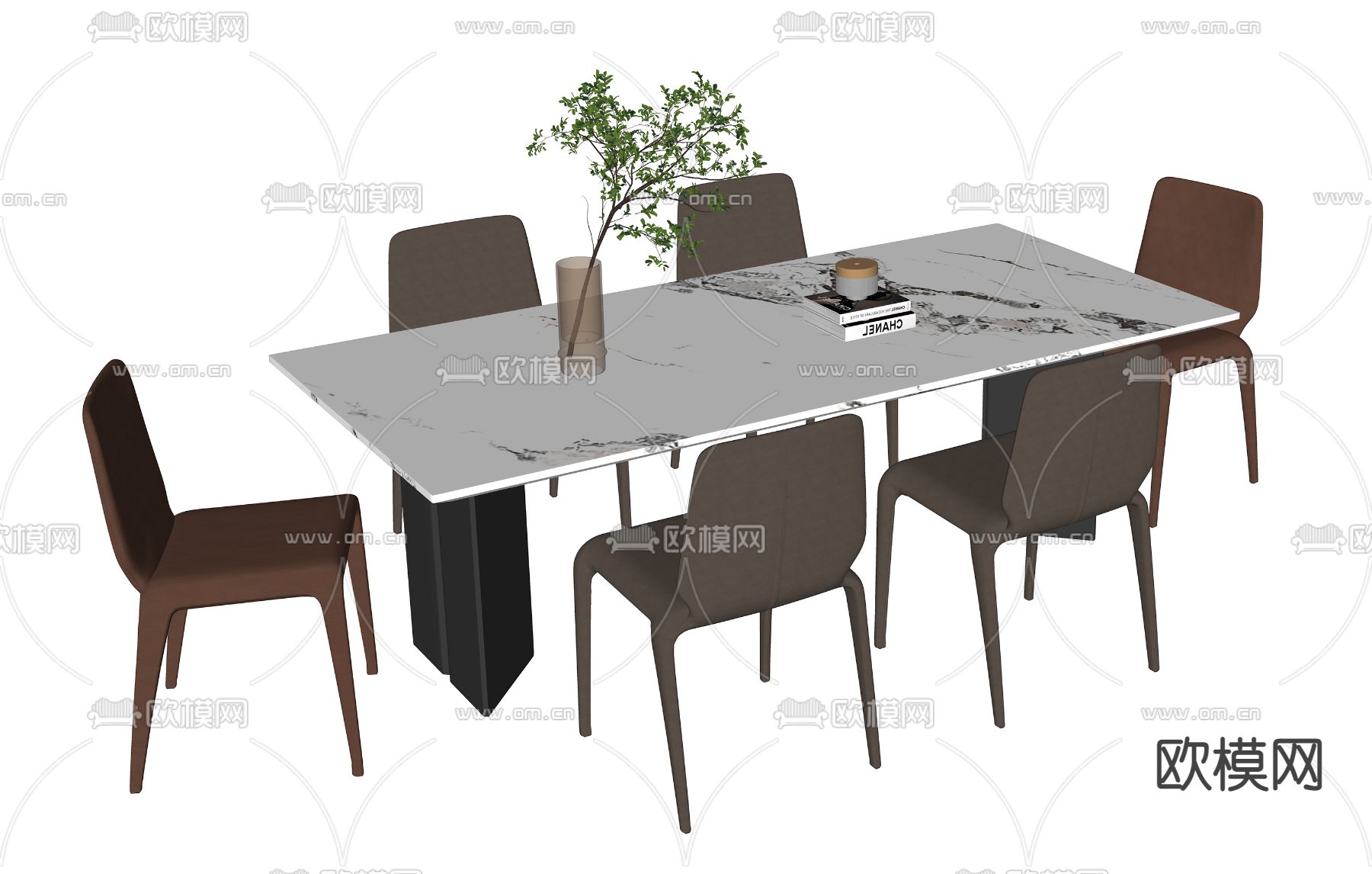 现代长条餐桌椅su模型下载（渲染图2）