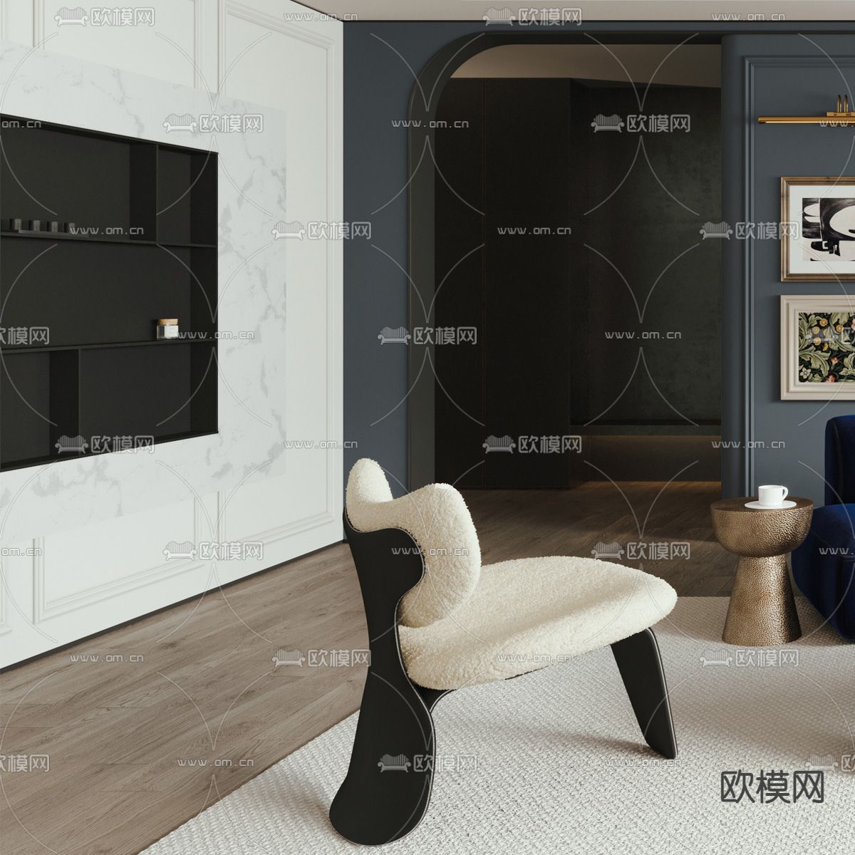 法式客厅3d模型下载（渲染图3）