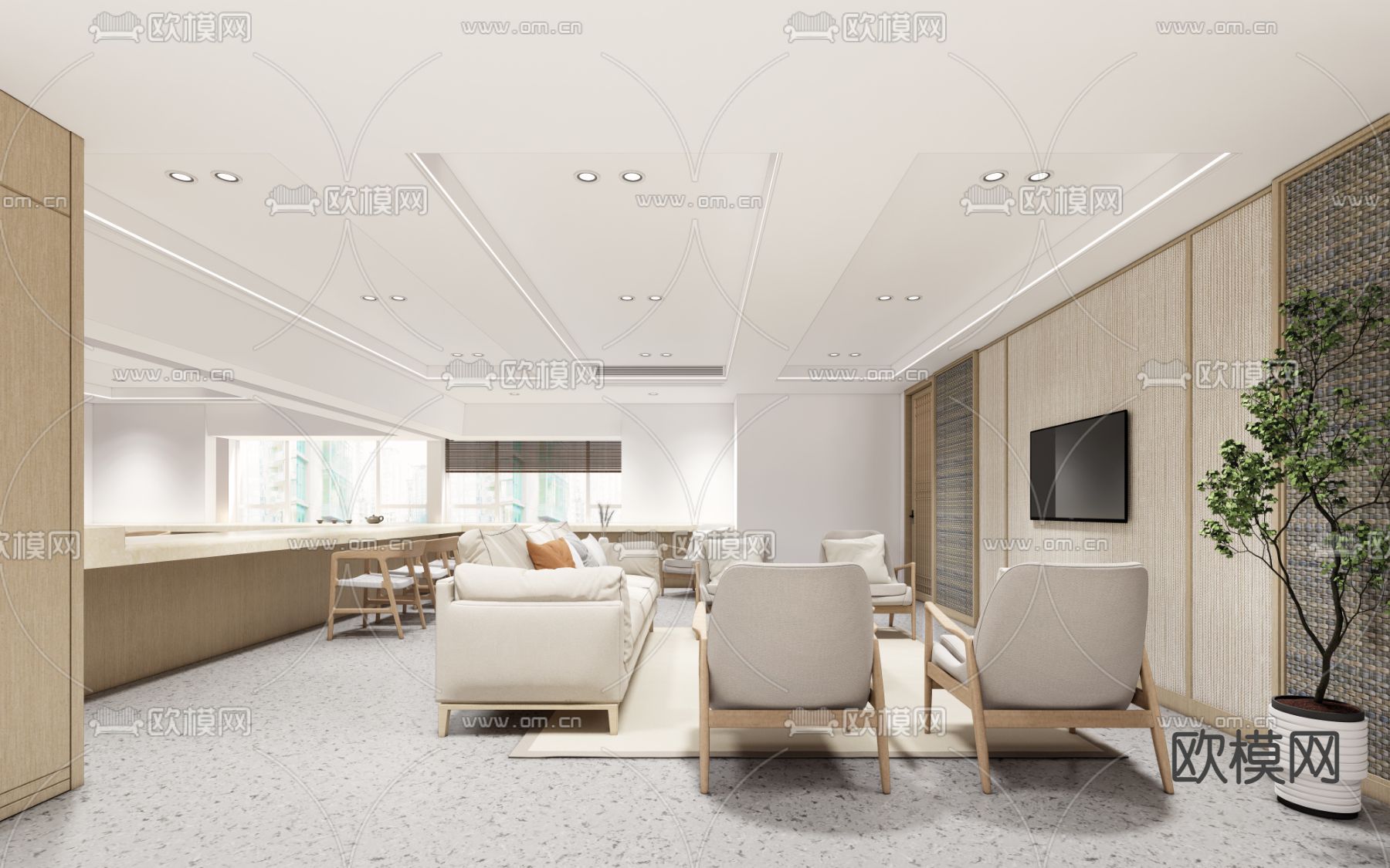 新中式养老院休息室su模型下载（渲染图2）