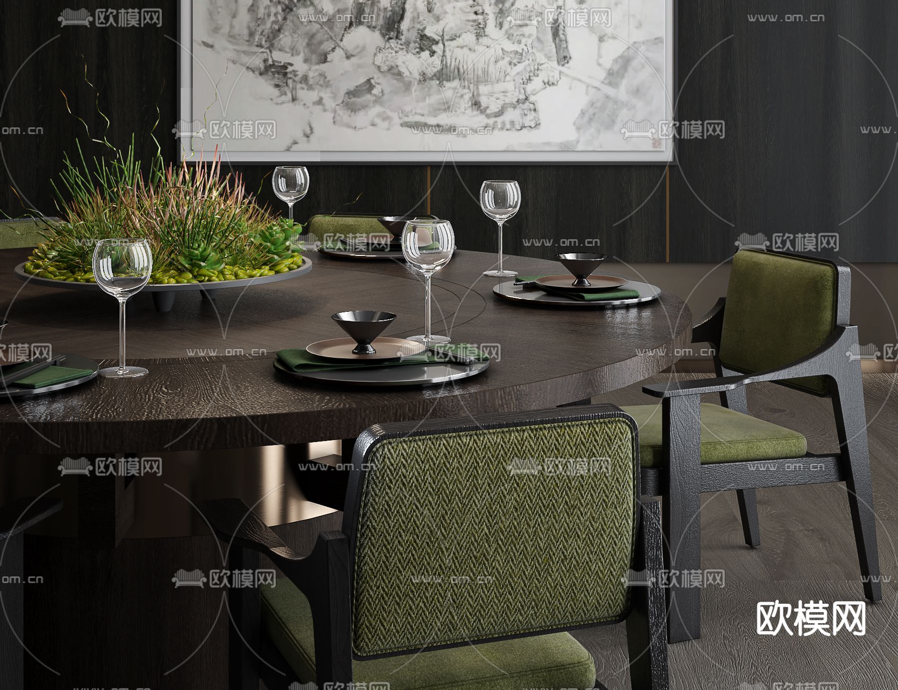 无间设计 侘寂餐厅3d模型下载（渲染图2）