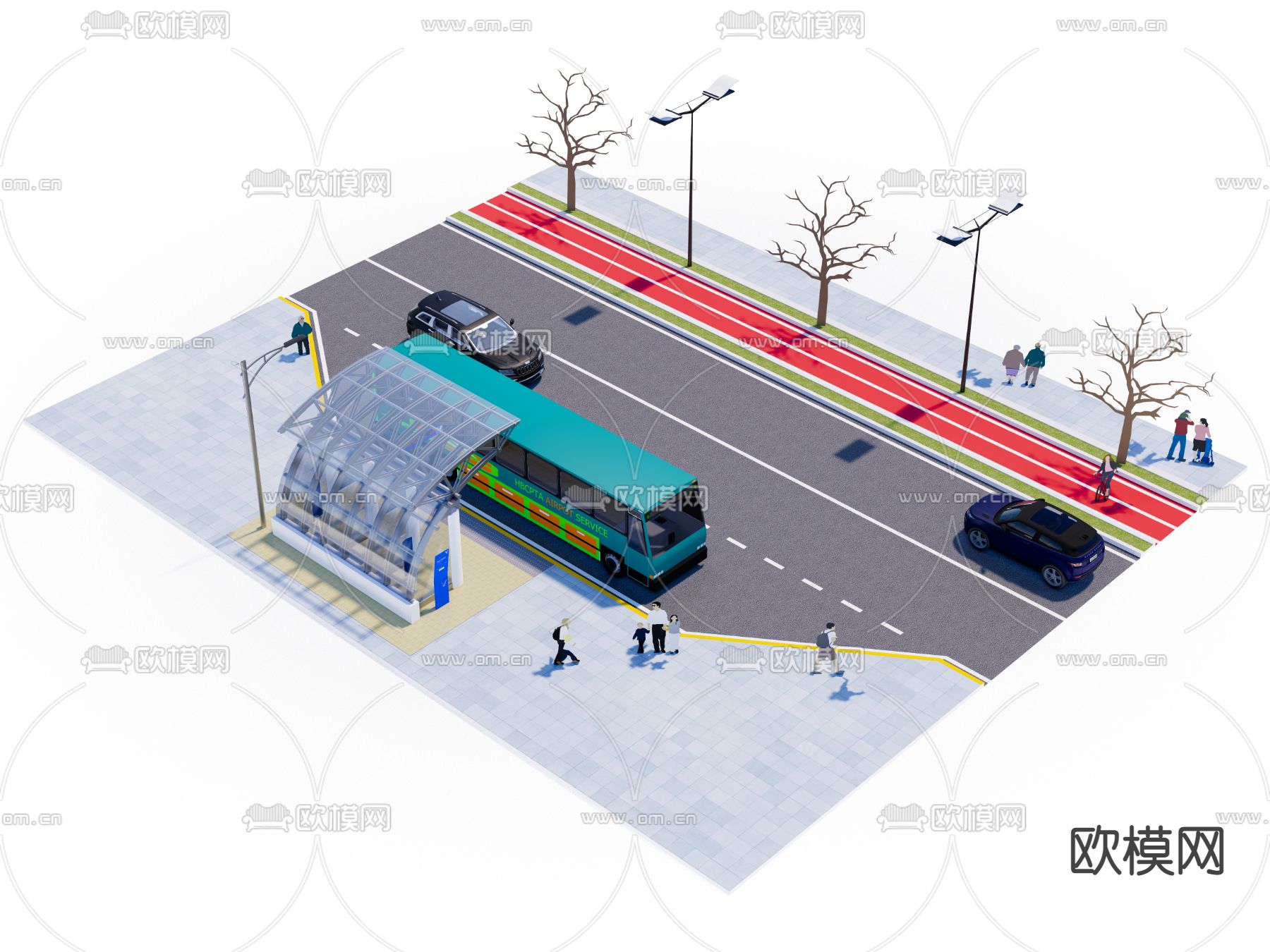 现代公交车站点su模型下载（渲染图4）