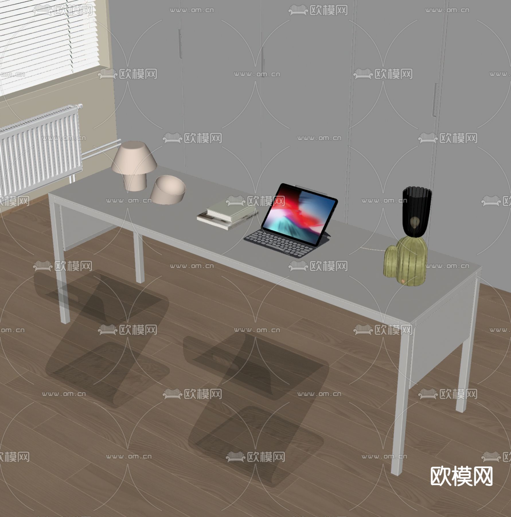 现代亚克力书桌椅su模型下载（渲染图2）