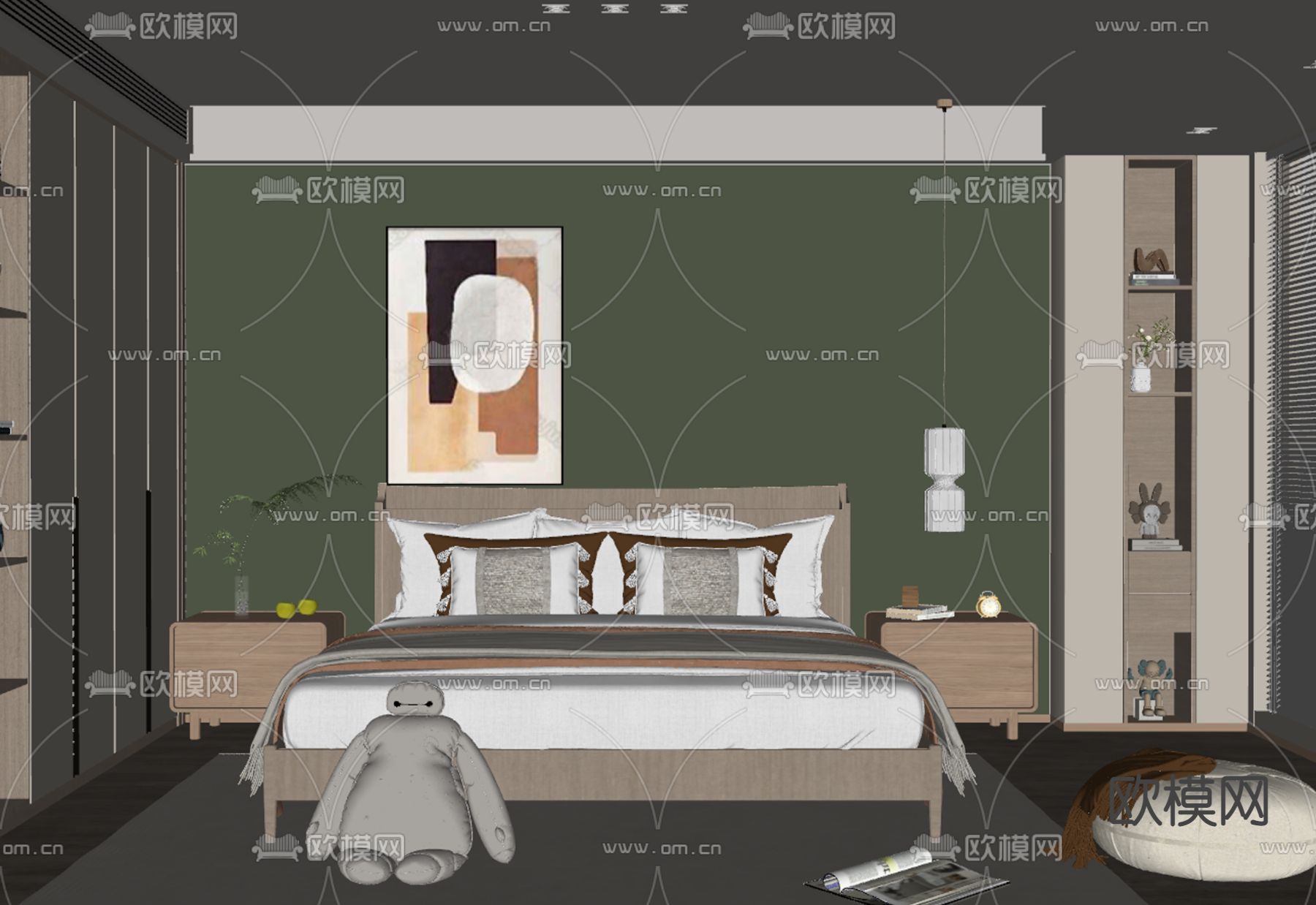 北欧卧室主人房su模型下载（渲染图2）