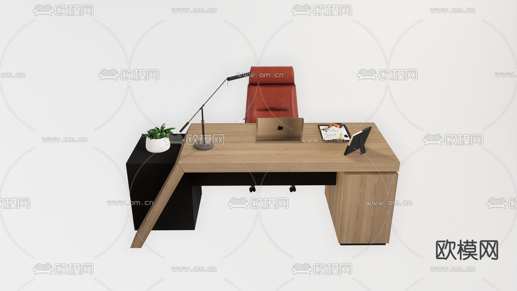 现代办公班台桌椅su模型下载（渲染图2）