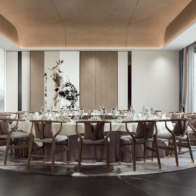  新中式中餐厅包房su模型 