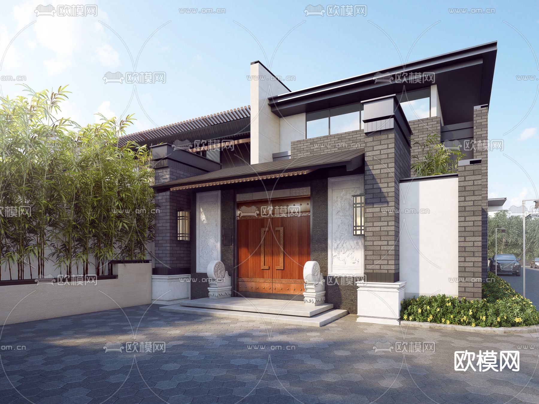 中式住宅楼建筑外观psd下载