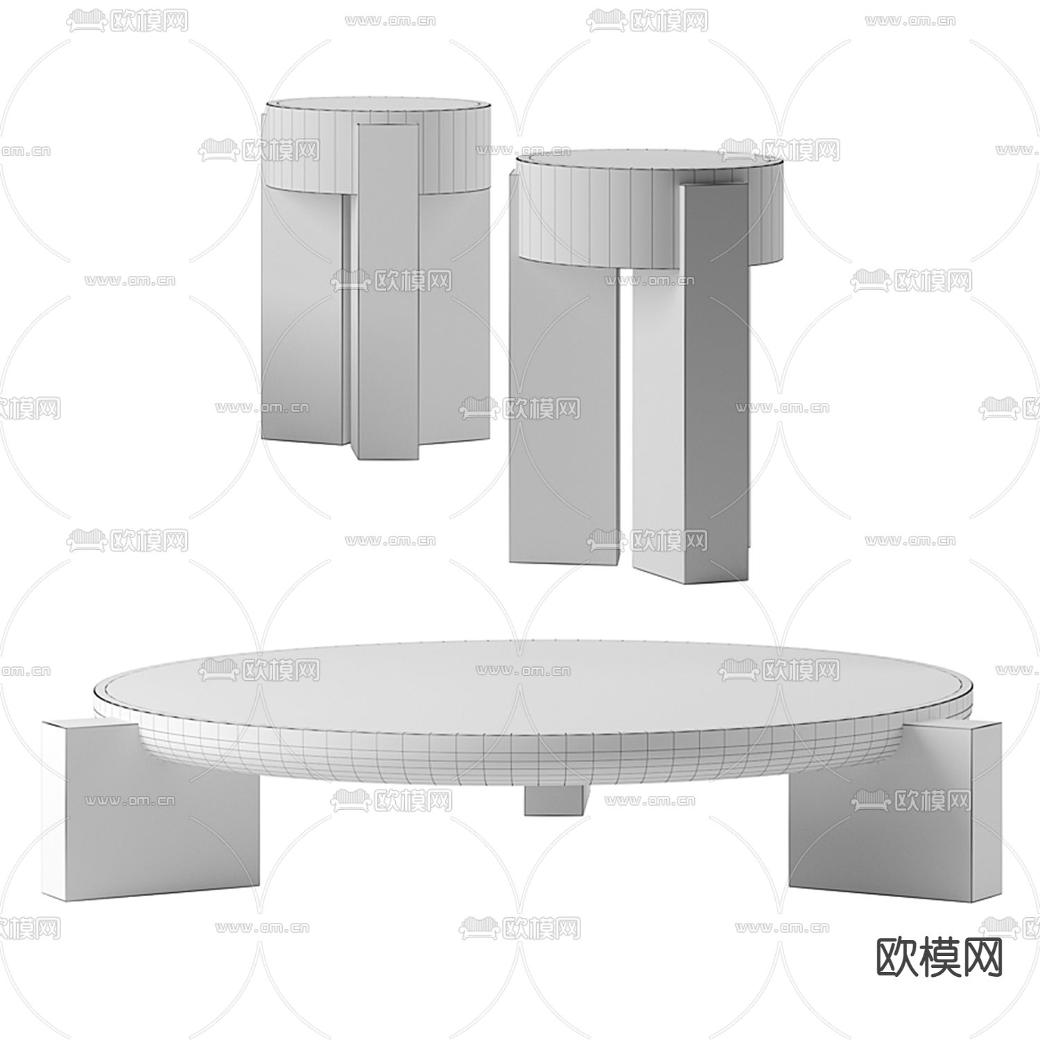 侘寂风茶几3d模型下载（渲染图2）