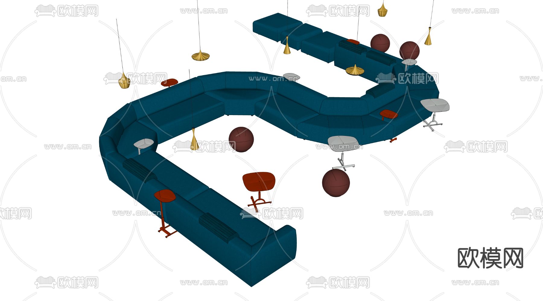 现代异形公共沙发椅su模型下载（渲染图2）