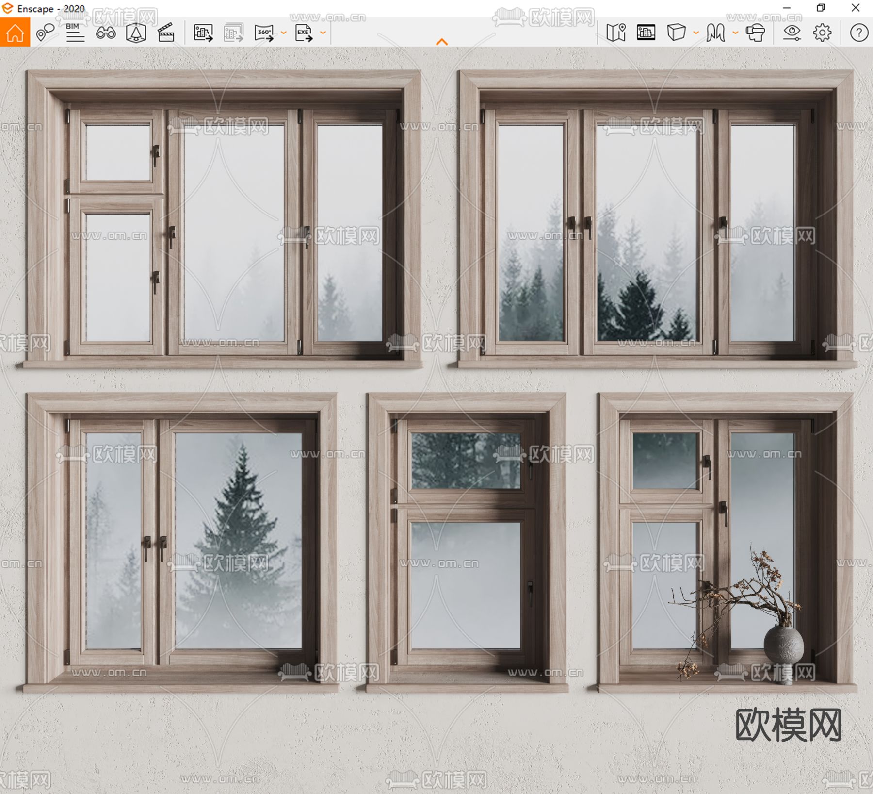 侘寂平开窗户su模型下载（渲染图3）