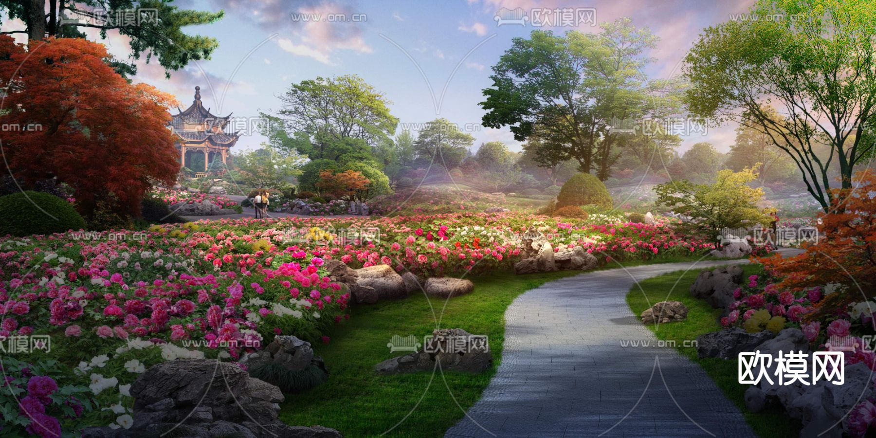 现代公园花卉花海景观psd下载