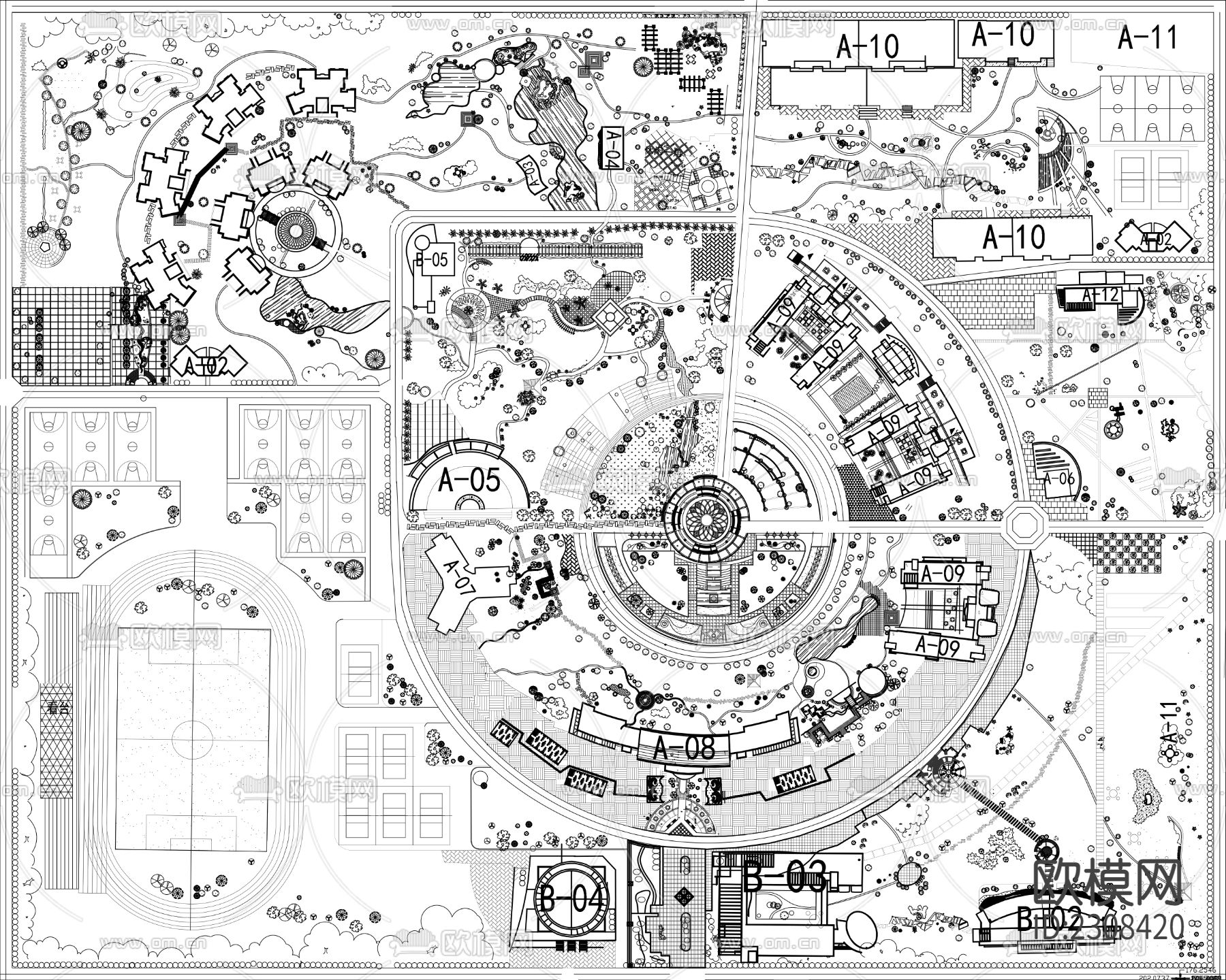 学校规划方案总平面cad施工图下载（渲染图9）