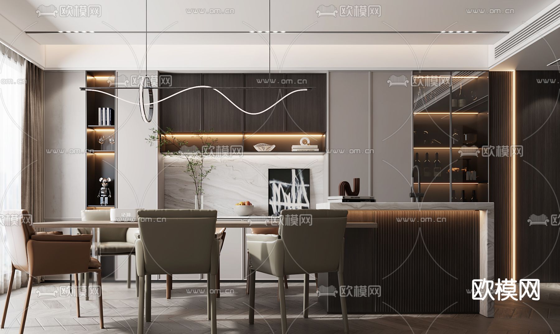 现代轻奢餐厅3d模型下载（渲染图2）