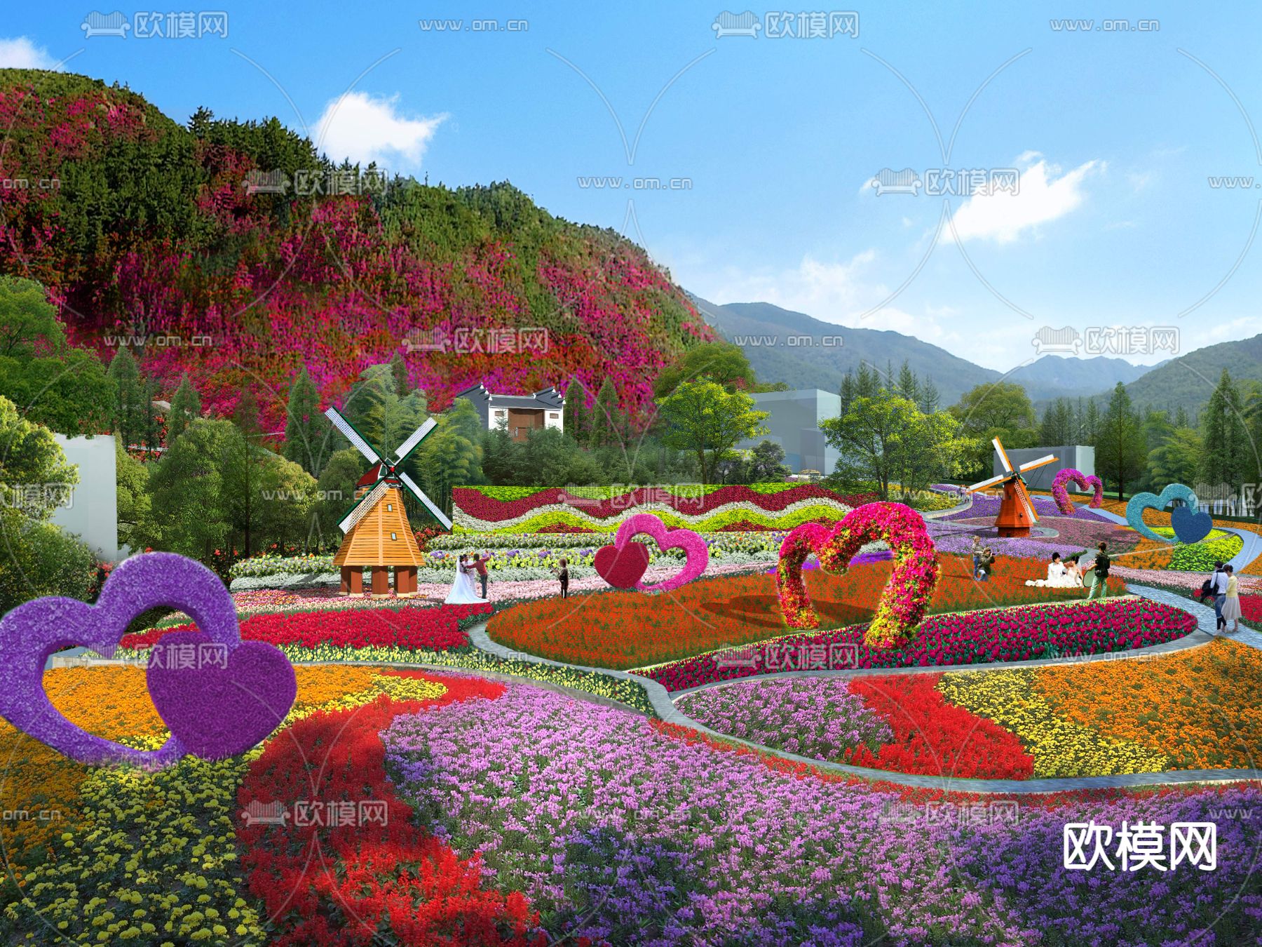 现代花卉花海公园景观psd下载