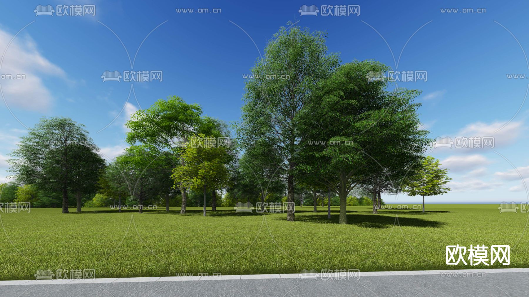 现代大树景观树草坪psd下载